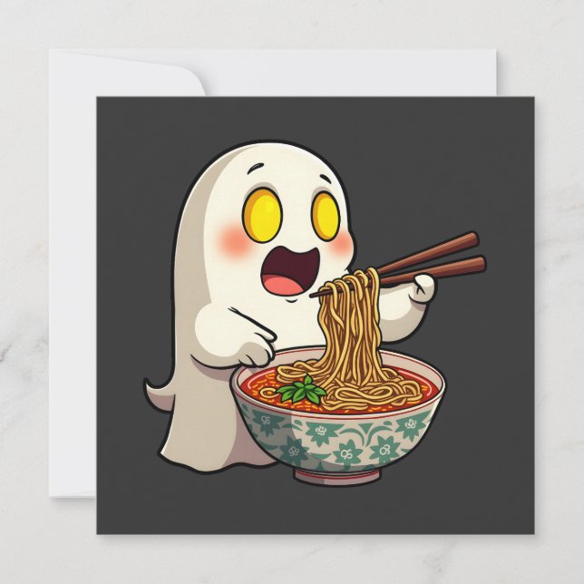 Invitación Espeluznante Halloween Pastel Kawaii Ghost Comiend (Anverso)