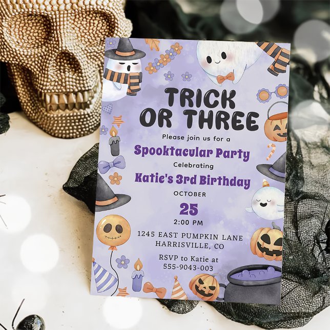Invitación Espeluznante Halloween Tía Fantasma Tercer cumplea (Subido por el creador)