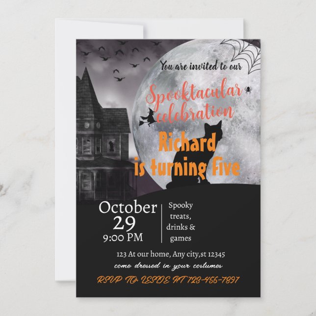 Invitación espeluznante hechicería de halloween BIRTHDAYInvit (Anverso)
