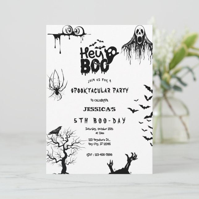 Invitación Espeluznante Hey Boo Kids Halloween Fiesta de cump (Anverso de pie)
