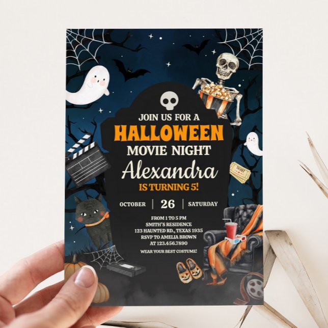 Invitación Espeluznante Horror Halloween Película Noche fiest (Scary Horror Halloween Party Movie Night Party Invitation)
