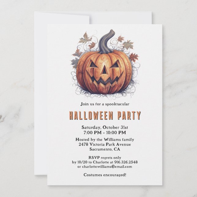 Invitación Espeluznante Jack-O-Lantern fiesta de Halloween en (Anverso)