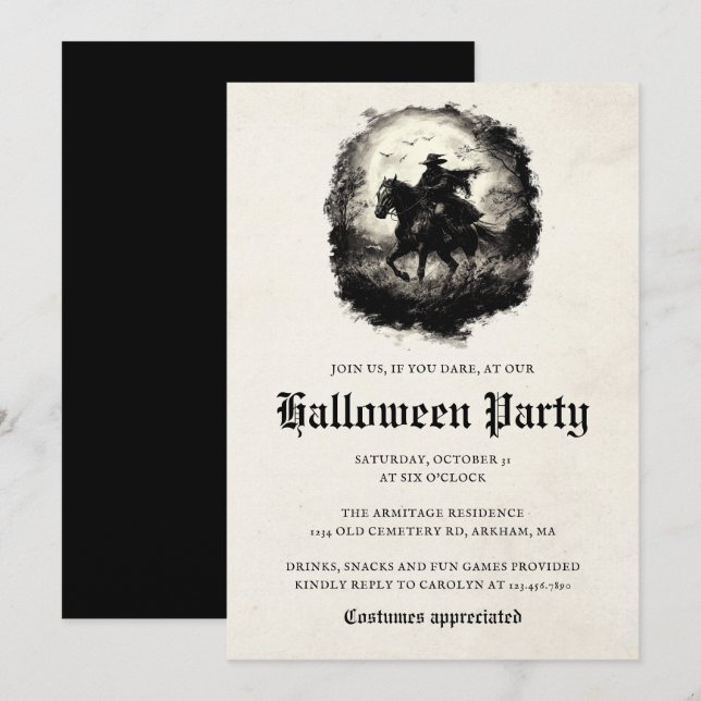 Invitación Espeluznante jinete negro Halloween (Anverso / Reverso)
