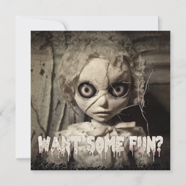 Invitación Espeluznante muñeca embrujada adulto (Anverso)