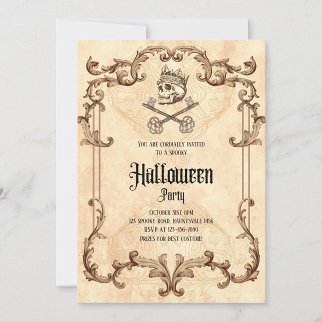 Invitación Espeluznante partido de Halloween vintage Skull gó (Anverso)