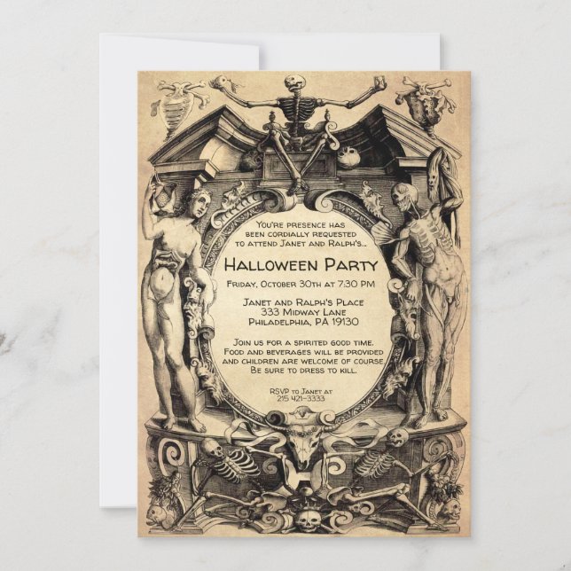 Invitación espeluznante personalizable de estilo v (Anverso)