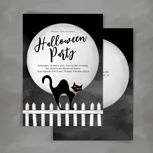 Invitación Espeluznante Personalizado de la fiesta de Hallowe (Halloween party black cat custom party invitations.)