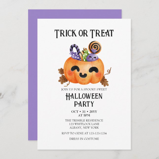 Invitación Espeluznante truco o fiesta de disfraces de Hallow (Anverso / Reverso)