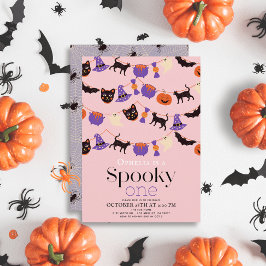 Invitación Espeluznante Un Halloween Primer Cumpleaños Rosa