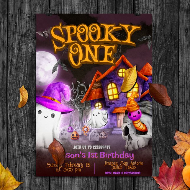 Invitación Espeluznante uno - primer cumpleaños (Spooky One - 1st Birthday Halloween Invitation)