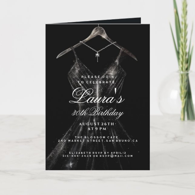 Invitación Espeluznante vestido de oro negro fiesta de cumple (Anverso)