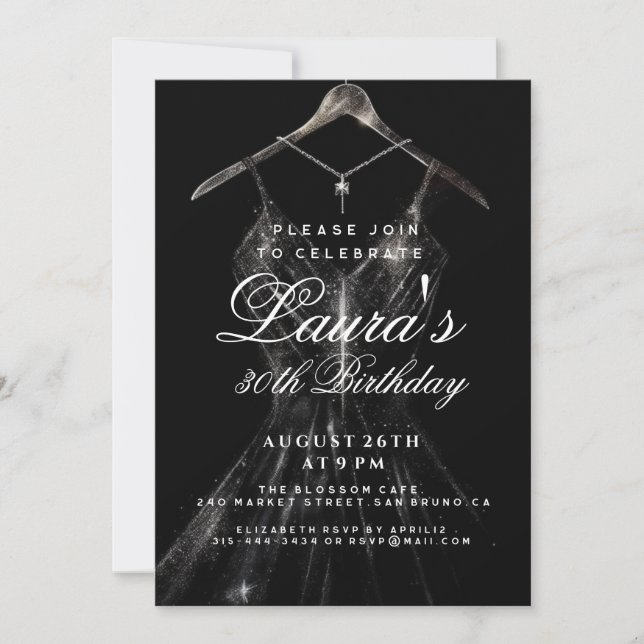 Invitación Espeluznante vestido de oro negro fiesta de cumple (Anverso)