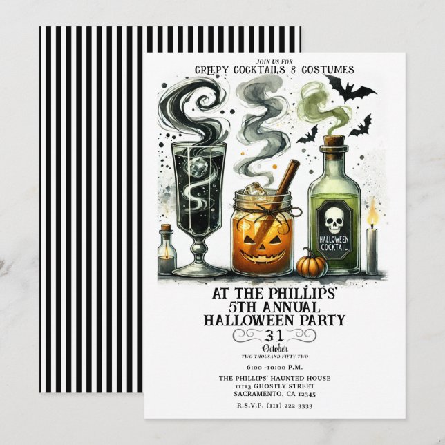 Invitación Espeluznante y espeluznante cócteles de la fiesta  (Anverso / Reverso)