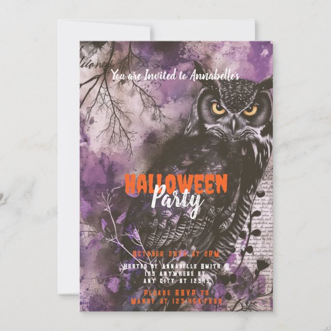 Invitación Espeluznante y hermosa fiesta de Halloween púrpura (Anverso)