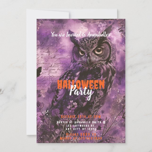 Invitación Espeluznante y hermosa fiesta de Halloween púrpura (Anverso)