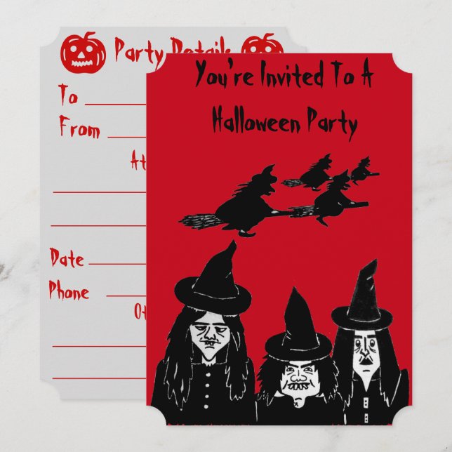 Invitación espeluznantes brujas negras amenazadoras invitacio (Anverso / Reverso)
