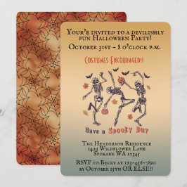 Invitación Espeluznantes esqueletos bailando - Fiesta de Hall