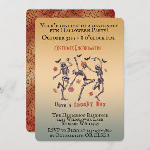 Invitación Espeluznantes esqueletos bailando - Fiesta de Hall