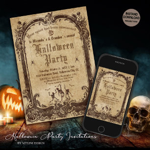 Invitación Espeluznantes esqueletos góticos Halloween