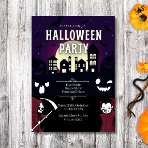 Invitación Espeluznantes fiestas de Halloween de la aldea y l