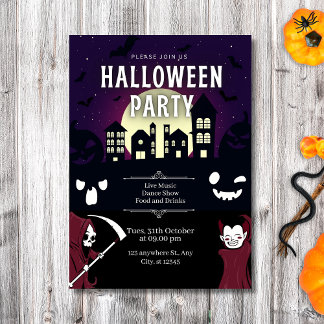 Invitación Espeluznantes fiestas de Halloween de la aldea y l