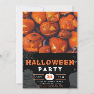 Invitación Espeluznantes Linternas de Jack-O' Halloween Negro