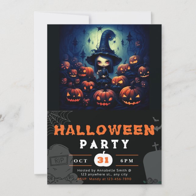 Invitación Espeluznantes Linternas Jack-O' Lámparas Luna Llen (Anverso)
