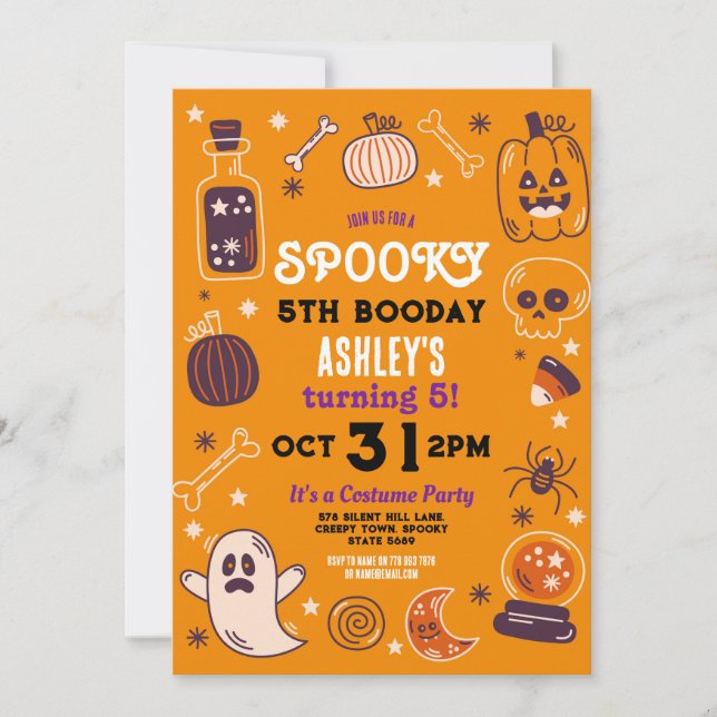 Invitación Espeluznantes niños de cumpleaños de la Calabaza d (Anverso)