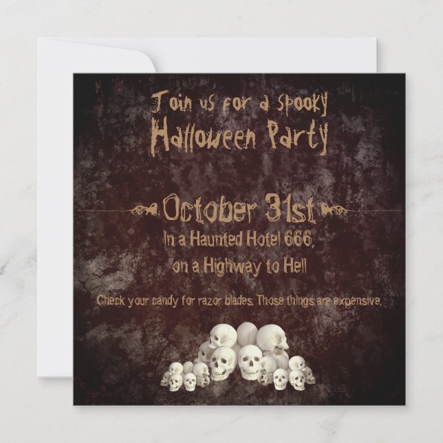 Invitación Espeluznantes Skulls de fondo de Halloween Grunge (Anverso)