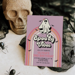 Invitación Espeluznantes Vibes Retro Halloween Fantasma Cumpl