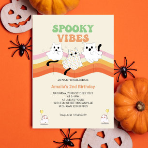 Invitación Espeluznantes Vibes Retro Halloween Fantasma Cumpl