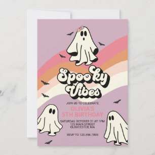 Invitación Espeluznantes Vibes Retro Halloween Fantasma Cumpl