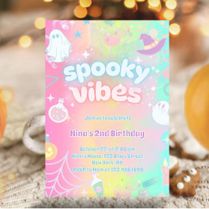 Invitación Espeluznantes vibraciones lindo neón rosado pastel