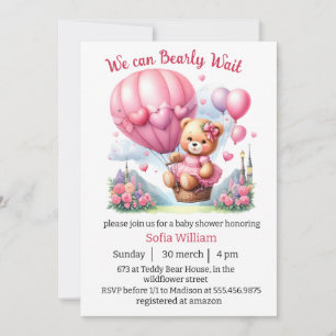 Invitación espera con ducharse un globo de oso de peluche