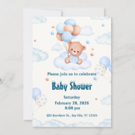 Invitación Espera prematura Baby Shower neutra, azul y blanco