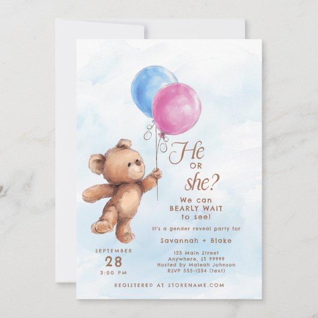 Invitación Espera prematuramente a revelar el sexo del oso de (Anverso)