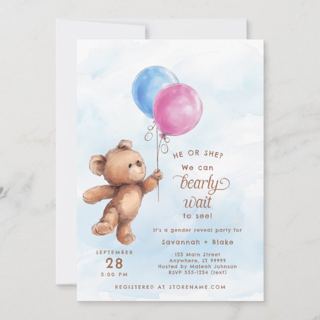 Invitación Espera prematuramente a revelar el sexo del oso de (Anverso)