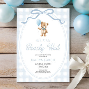 Invitación Esperamos con Ansia Oso de Peluche Azul Baby Showe