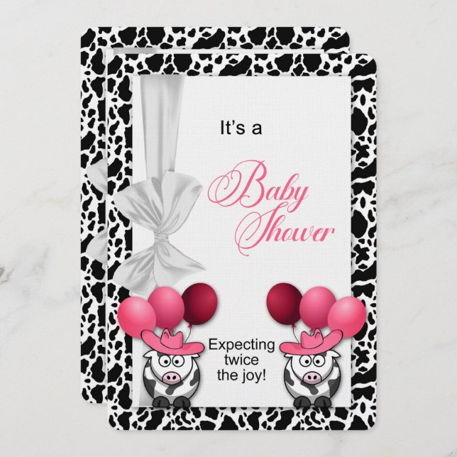 Invitación Esperando dos chicas gemelas Baby Shower Pink (Anverso / Reverso)