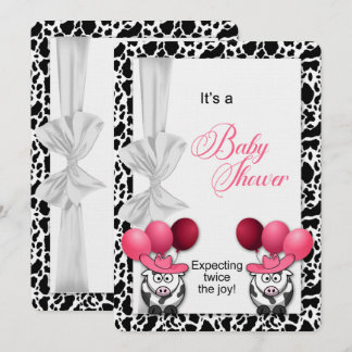 Invitación Esperando dos chicas gemelas Baby Shower Pink