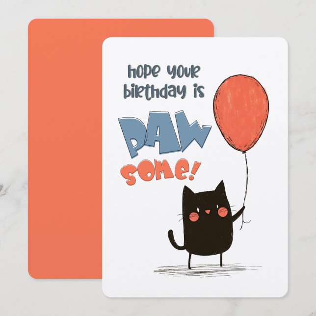 Invitación Espero que tu cumpleaños sea Pawsome! | ¡Un Gato P (Anverso / Reverso)