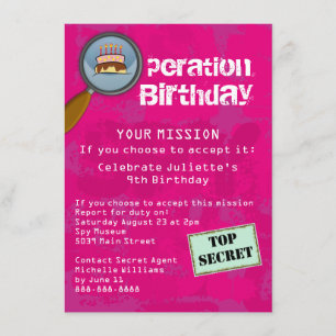Invitación Espía / Secreto / Agente Especial Fiesta de Cumple