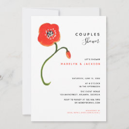 Invitación Espías rojas parejas florales modernas ducha