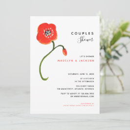 Invitación Espías rojas parejas florales modernas ducha