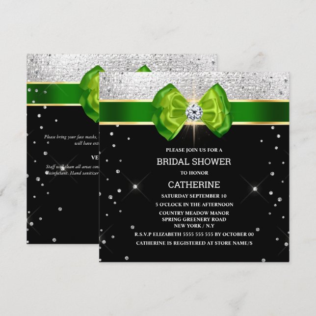 Invitación Espinazo verde negro elegante plata (Anverso / Reverso)