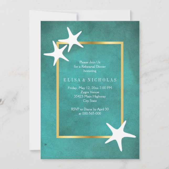 Invitación Espinilla blanca en una cena verde azulada de boda (Anverso)
