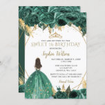 Invitación Espinilla floral de oro verde esmeralda 16<br><div class="desc">Elegante princesa floral de oro verde esmeralda 16 Invitación</div>