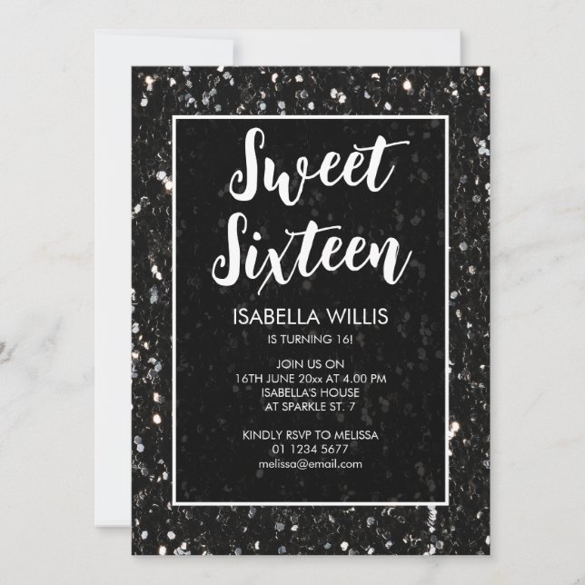 Invitación Espinillas en blanco y negro Sweet 16 guión elegan (Anverso)