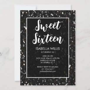Invitación Espinillas en blanco y negro Sweet 16 guión elegan