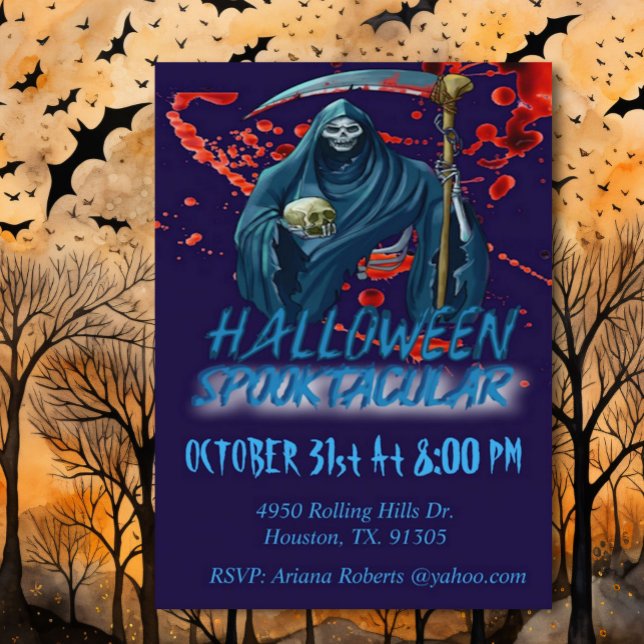 Invitación Espinosa fiesta de Halloween de Grim Reaper para A (Subido por el creador)